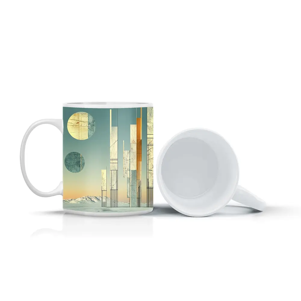 Abstract Geometric Towers Snowy Winter Landscape – Mugs