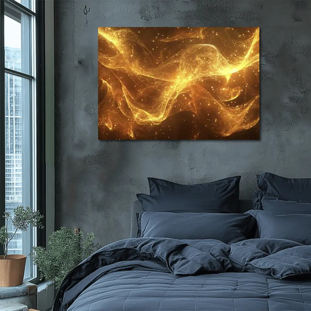 Golden Light Waves Abstract Dark Background – Wall Art