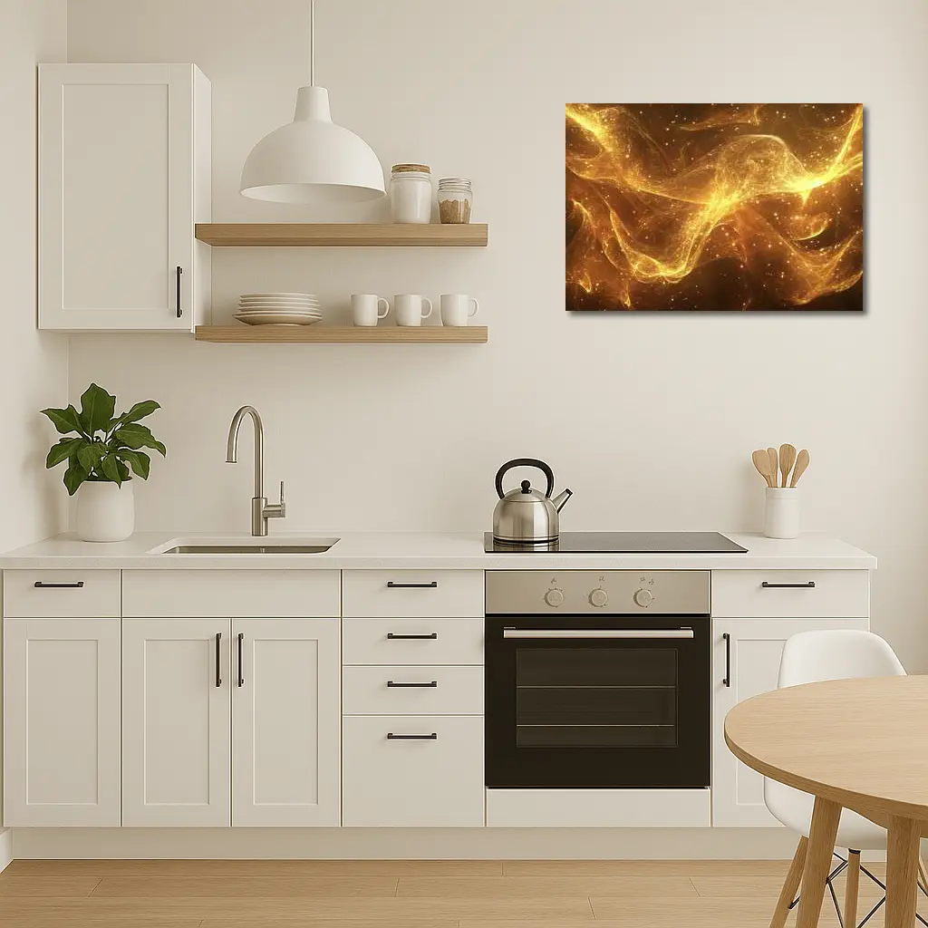 Golden Light Waves Abstract Dark Background – Wall Art