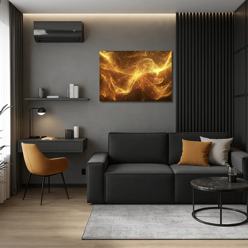 Golden Light Waves Abstract Dark Background – Wall Art