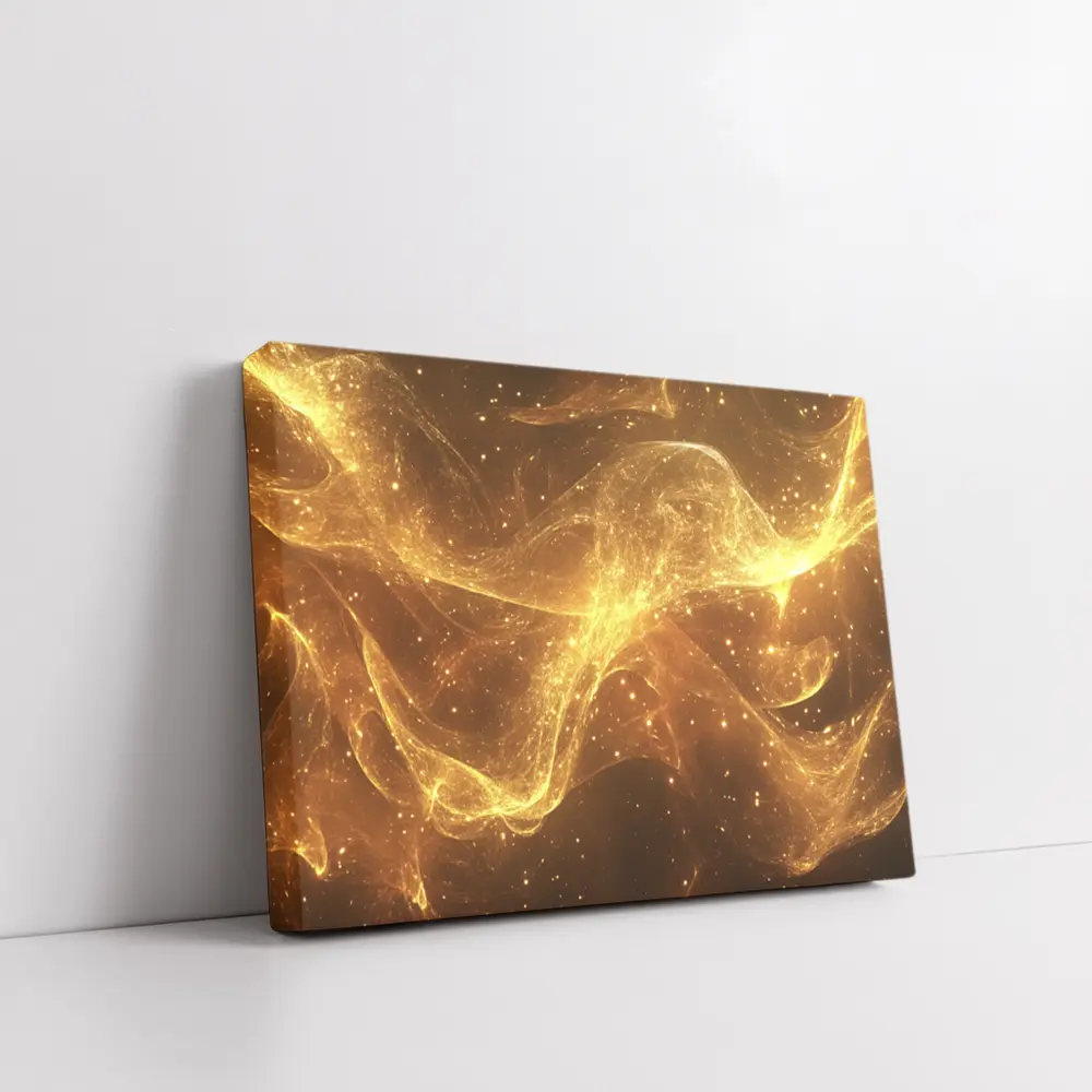 Golden Light Waves Abstract Dark Background – Wall Art