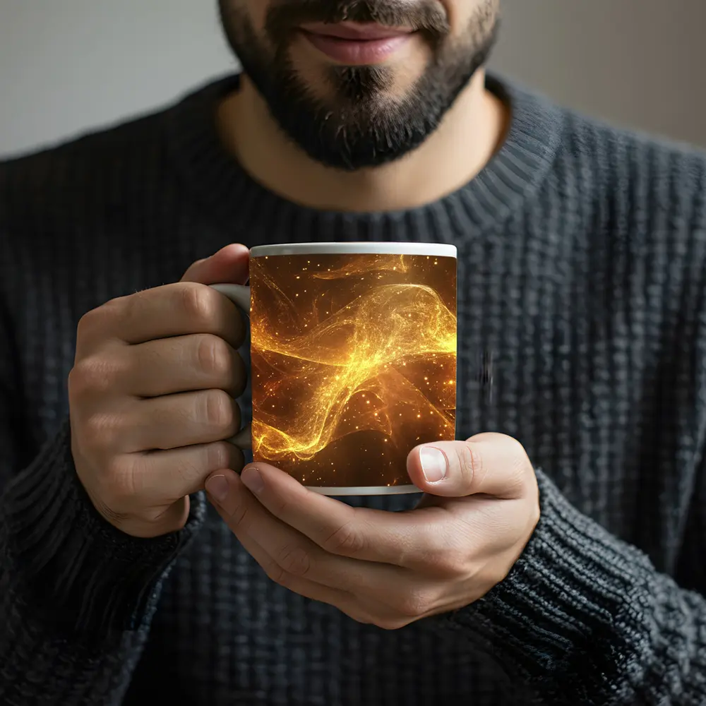 Golden Light Waves Abstract Dark Background – Mugs
