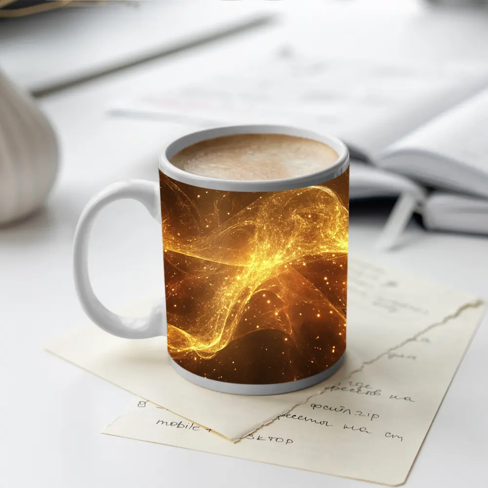 Golden Light Waves Abstract Dark Background – Mugs