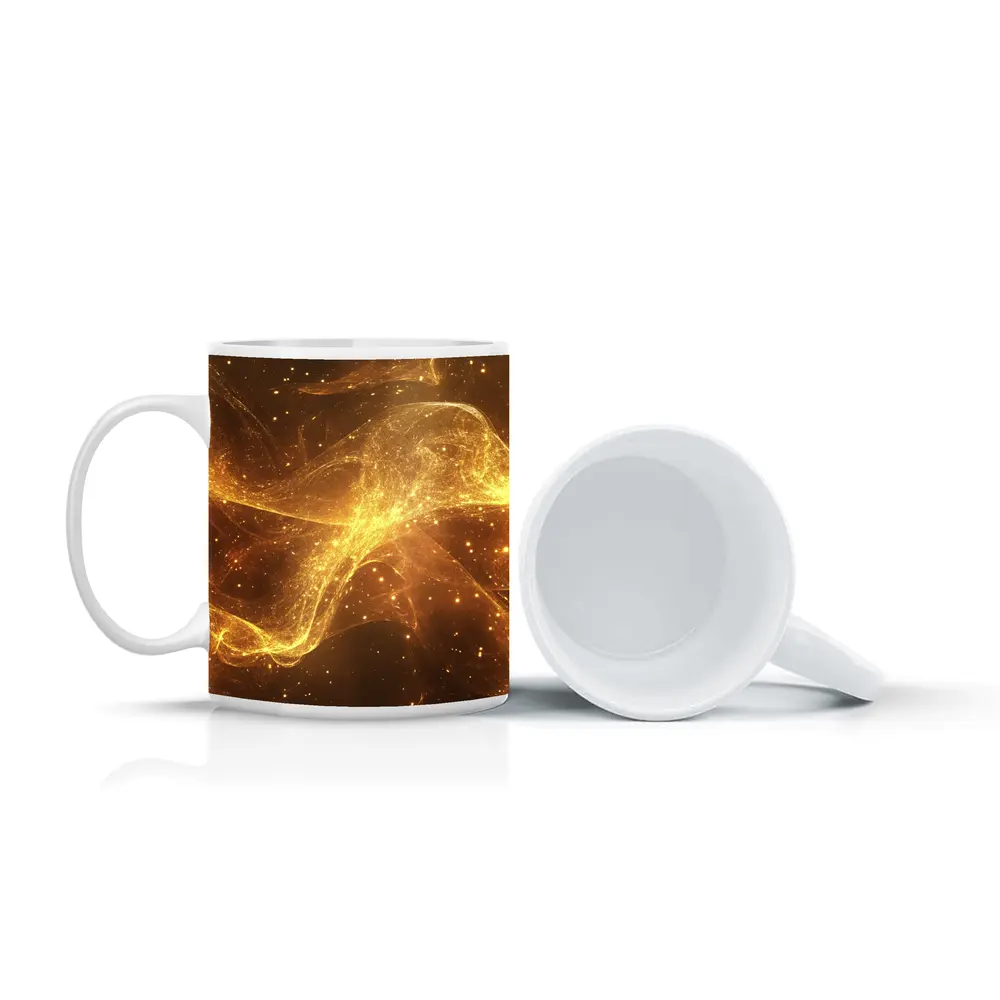 Golden Light Waves Abstract Dark Background – Mugs