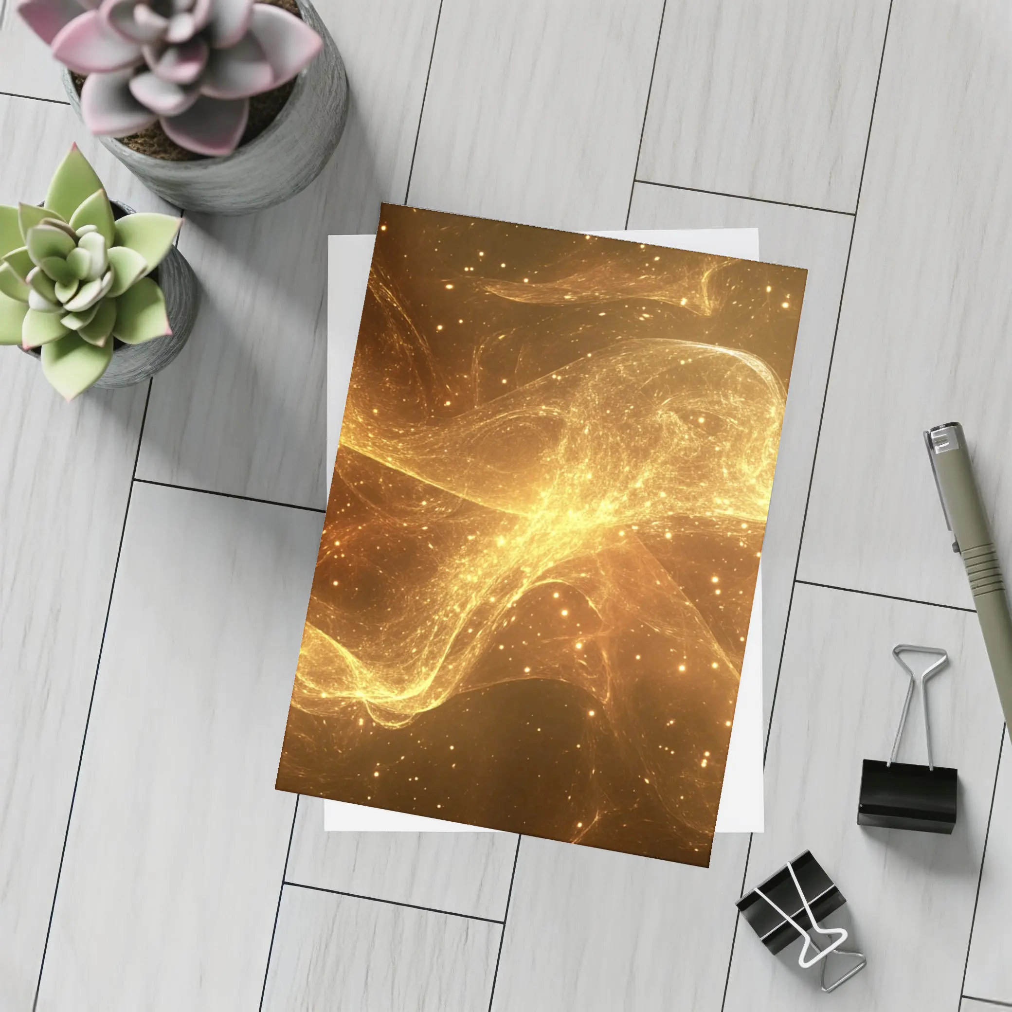 Golden Light Waves Abstract Dark Background – Postcards