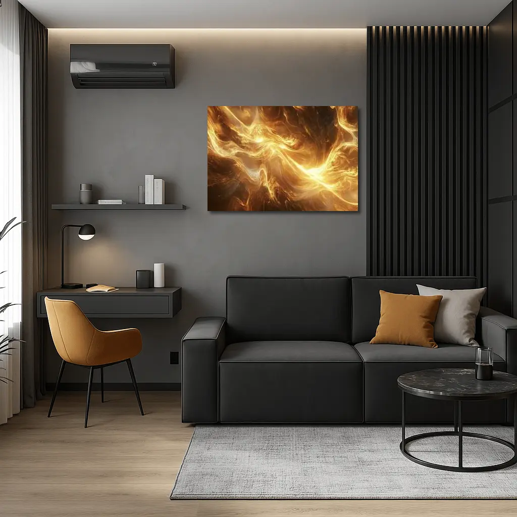 Golden Abstract Swirling Energy Light Waves – Wall Art