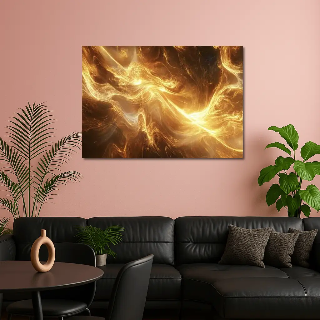 Golden Abstract Swirling Energy Light Waves – Wall Art