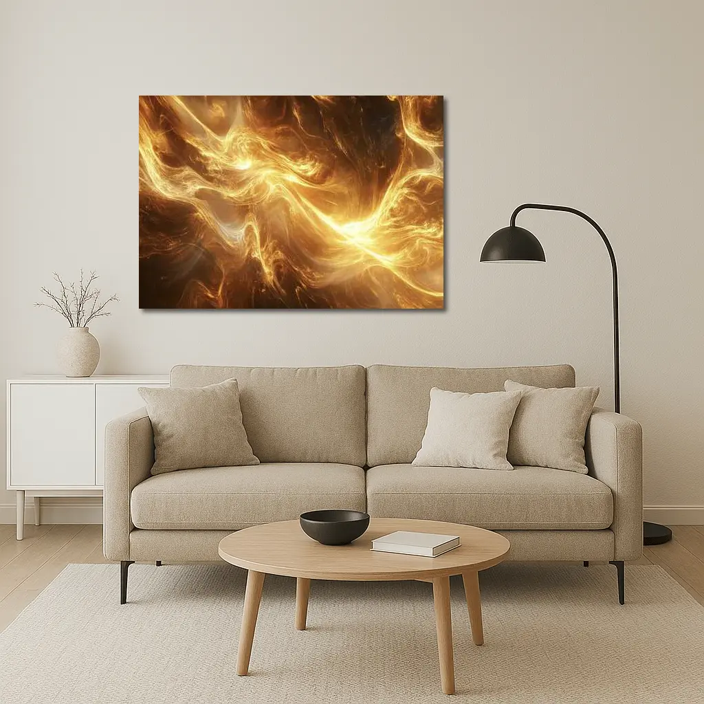 Golden Abstract Swirling Energy Light Waves – Wall Art