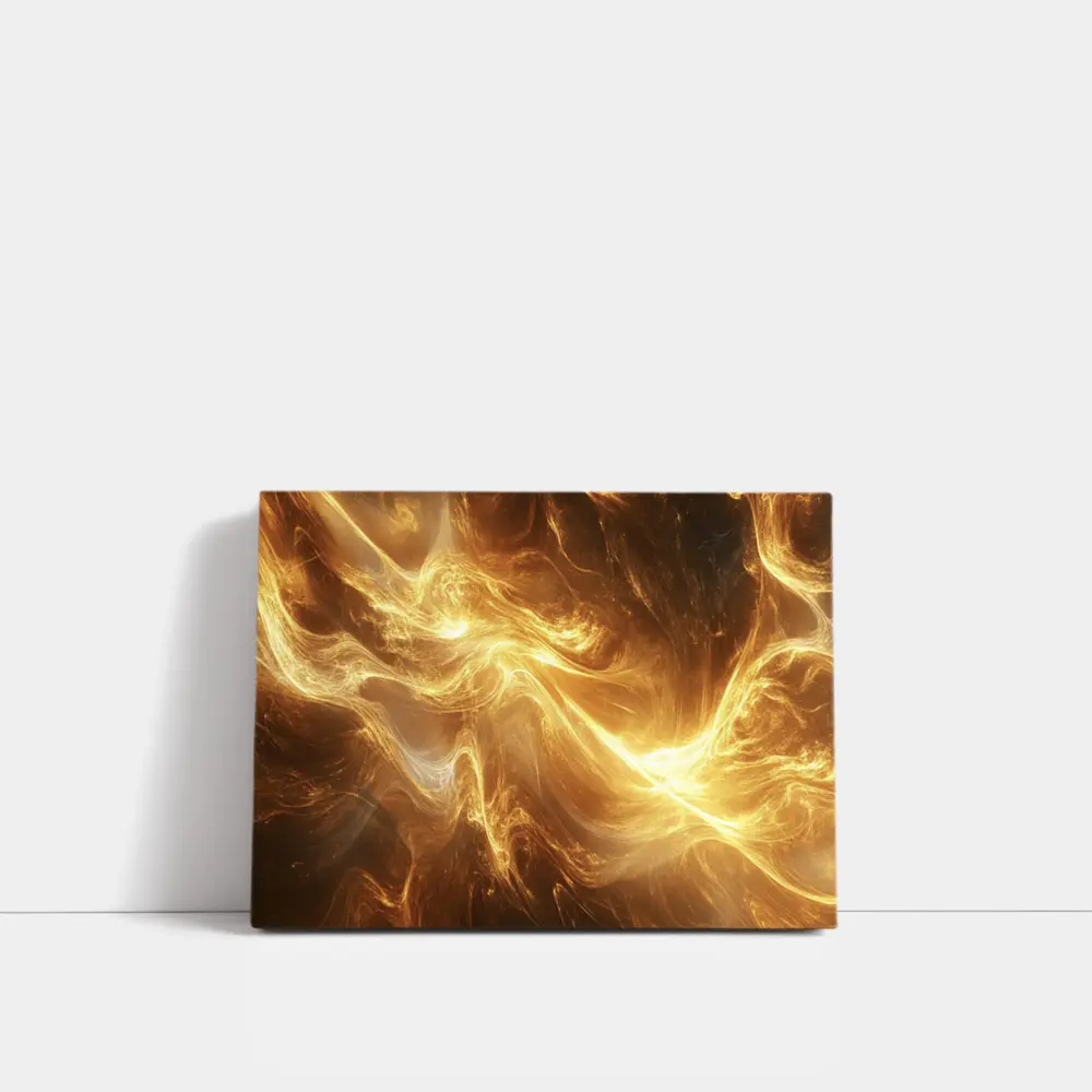 Golden Abstract Swirling Energy Light Waves – Wall Art