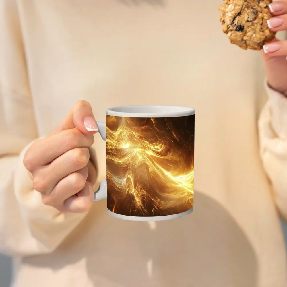 Golden Abstract Swirling Energy Light Waves – Mugs