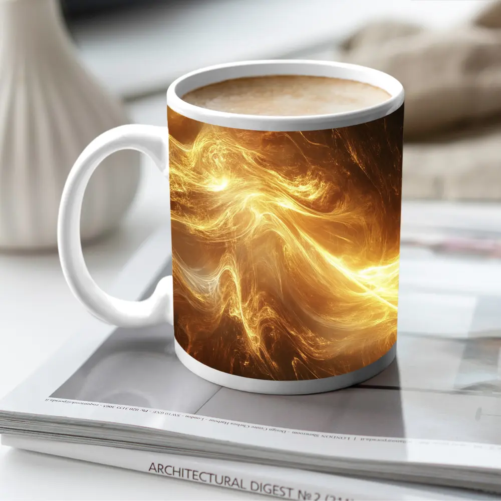 Golden Abstract Swirling Energy Light Waves – Mugs
