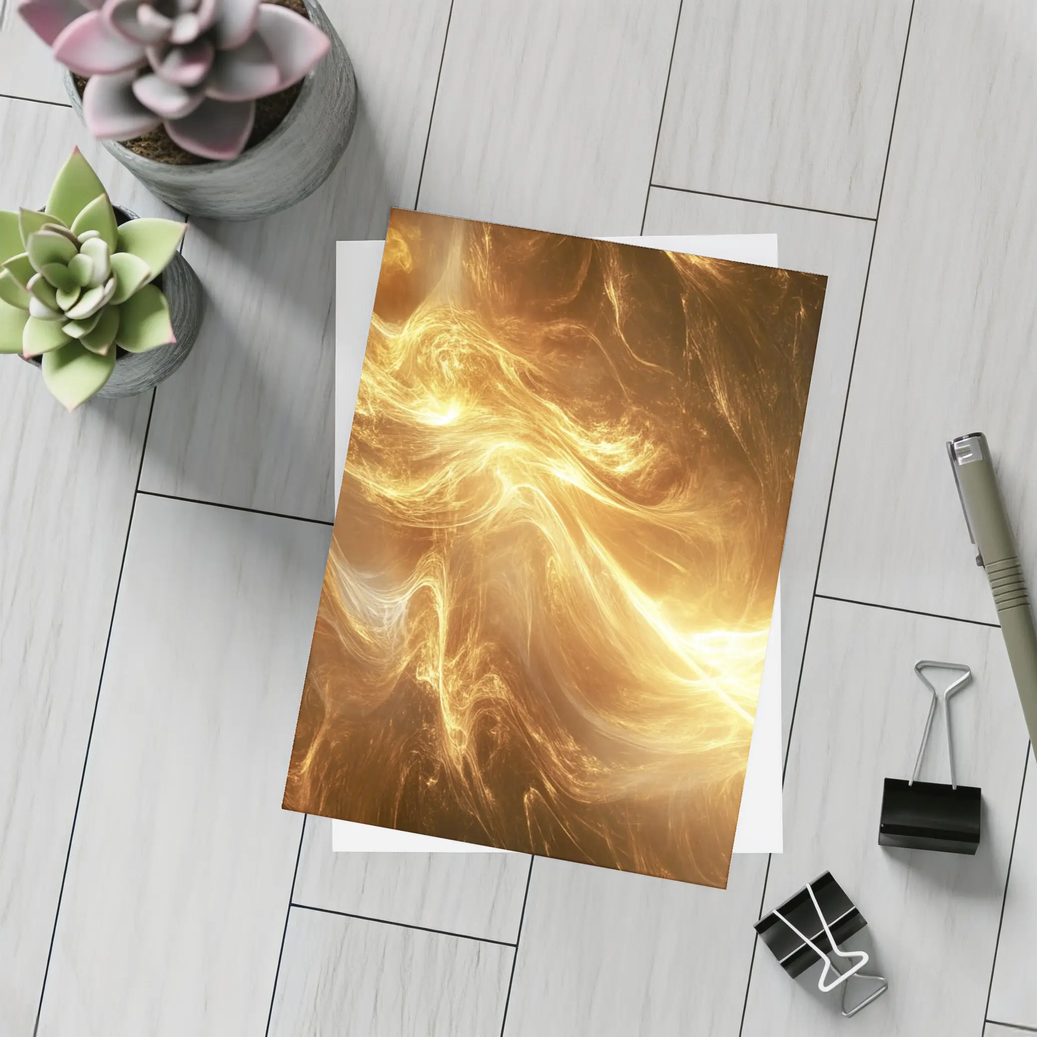 Golden Abstract Swirling Energy Light Waves – Postcards