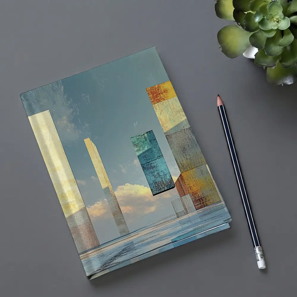 Abstract Geometric Towers Against Cloudy Sky – Notebooks
