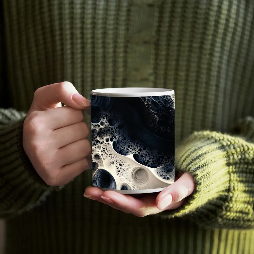 Dark Blue White Abstract Fractal Foam Art – Mugs