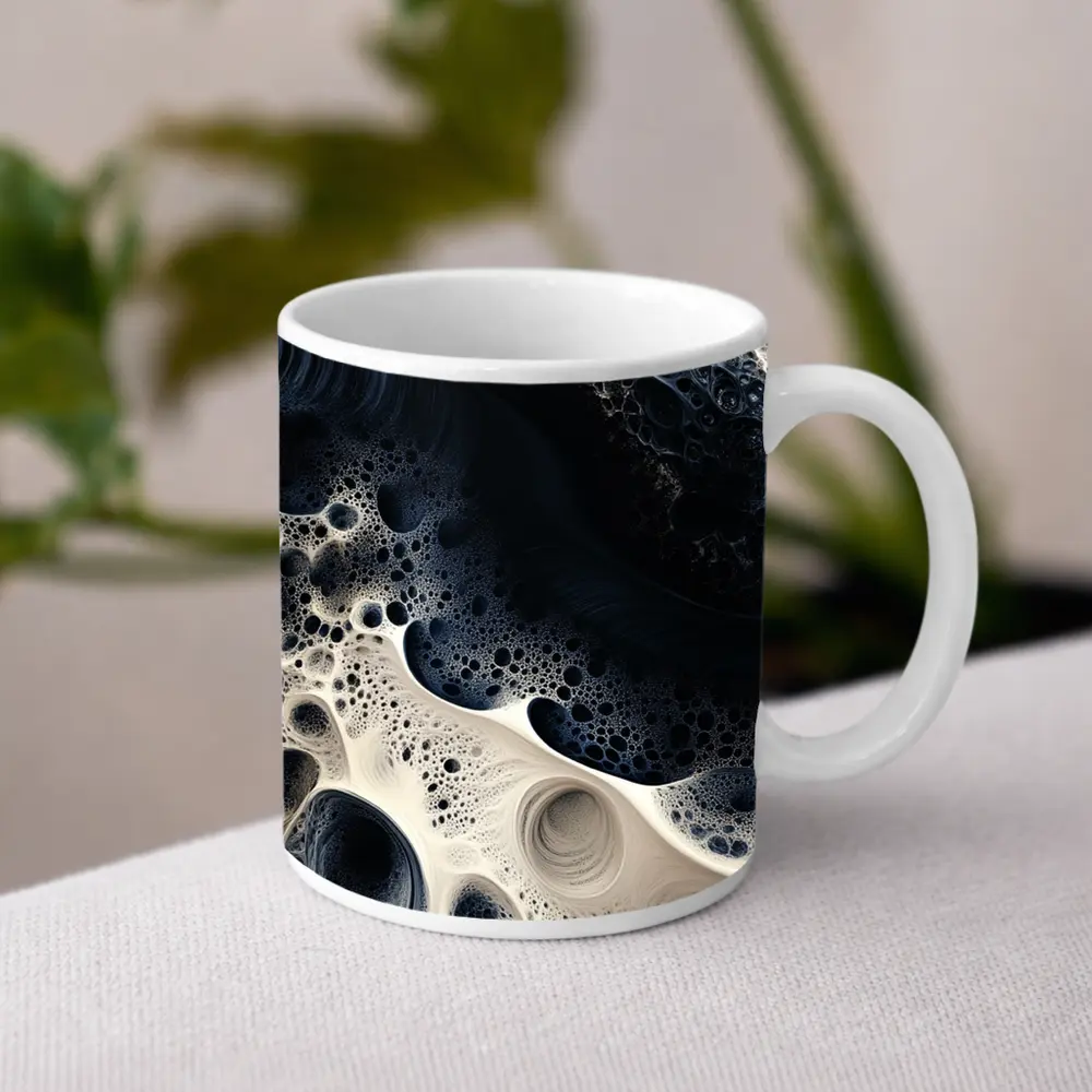 Dark Blue White Abstract Fractal Foam Art – Mugs