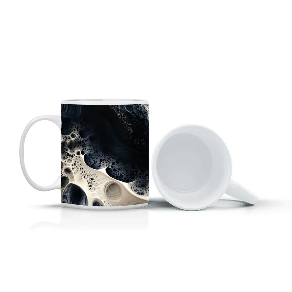 Dark Blue White Abstract Fractal Foam Art – Mugs