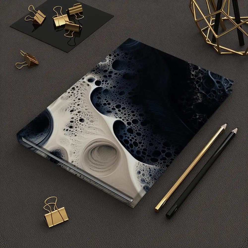 Dark Blue White Abstract Fractal Foam Art – Notebooks