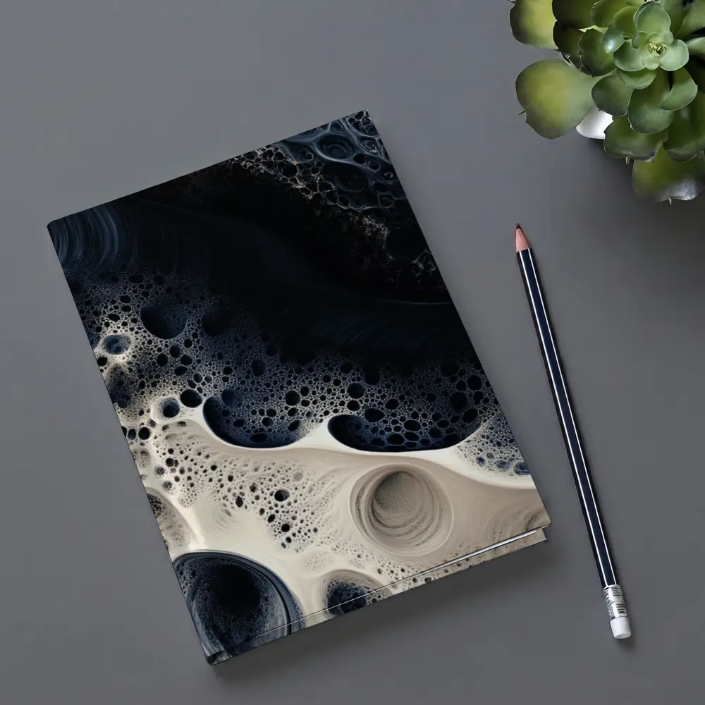 Dark Blue White Abstract Fractal Foam Art – Notebooks