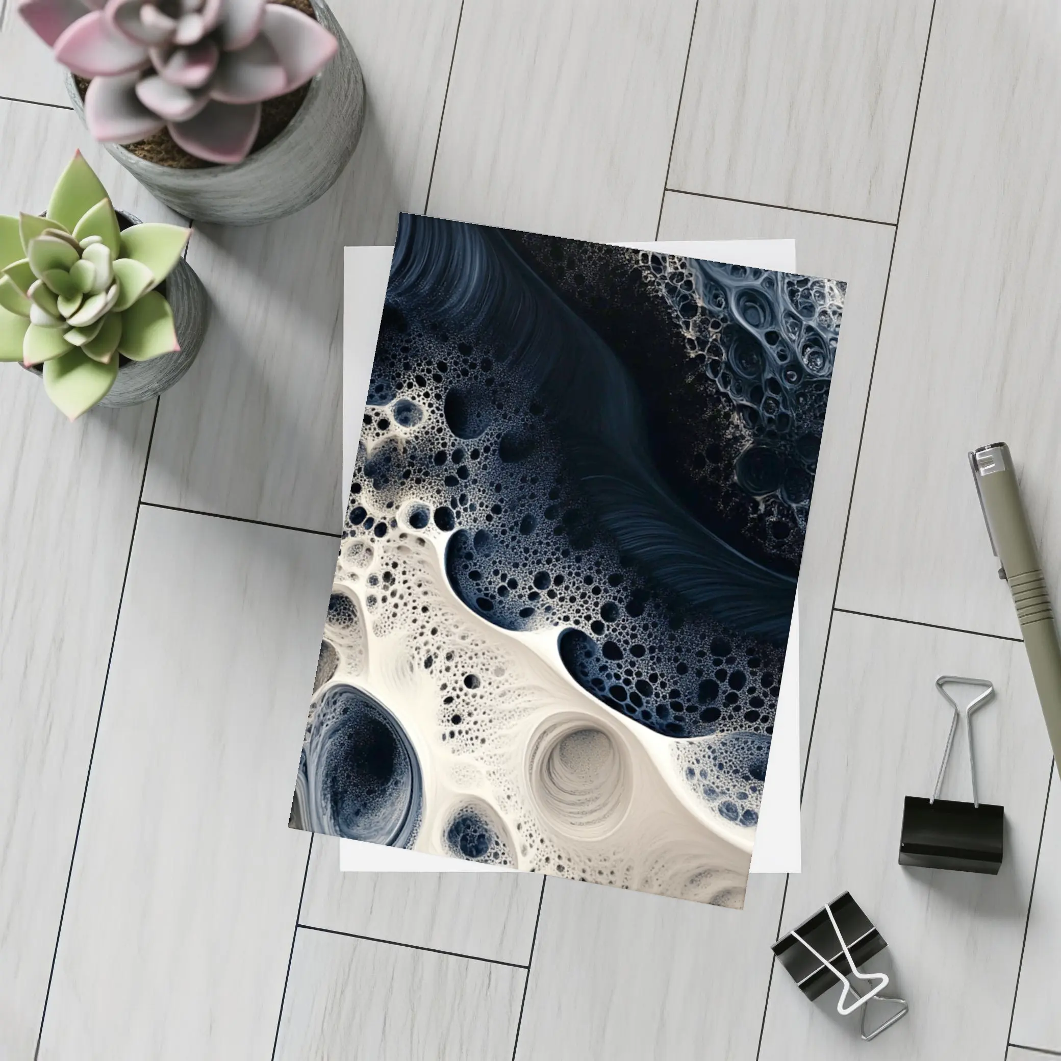 Dark Blue White Abstract Fractal Foam Art – Postcards