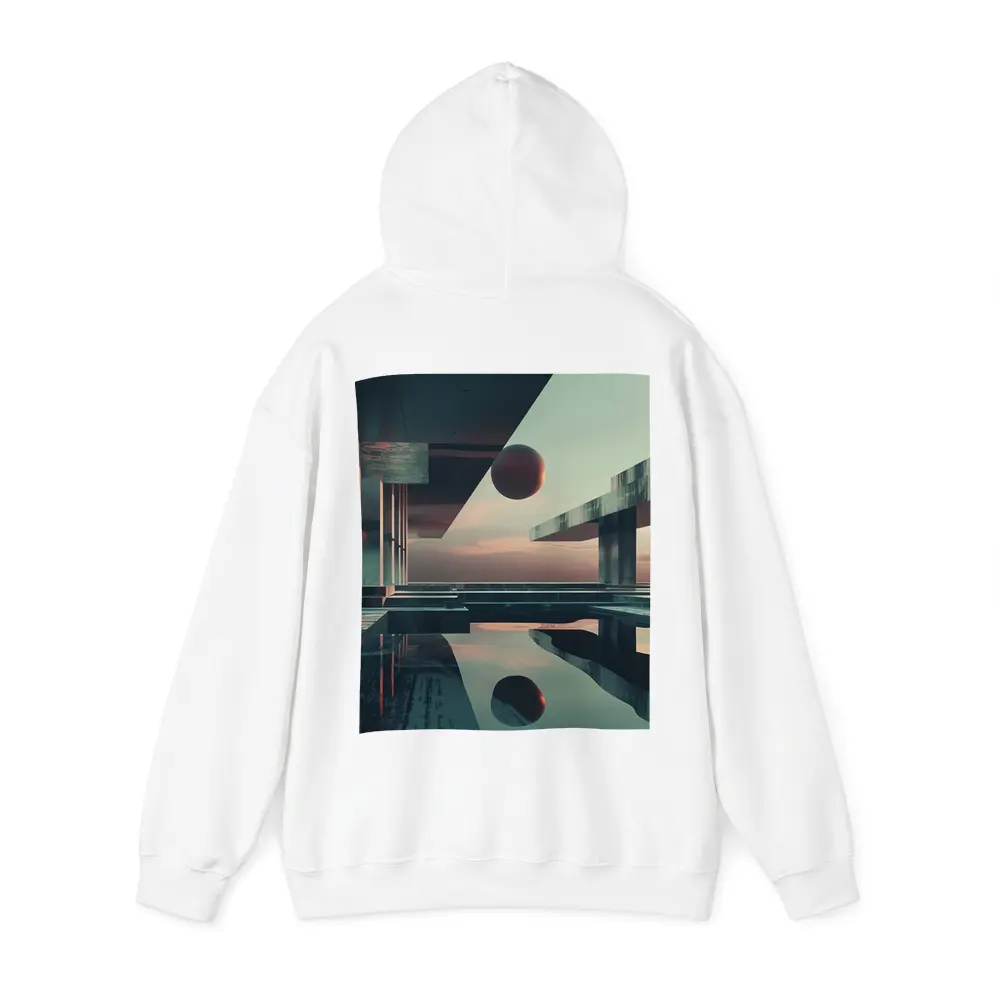 Brutalist Architecture Floating Sphere Surreal Scene – Hoodies
