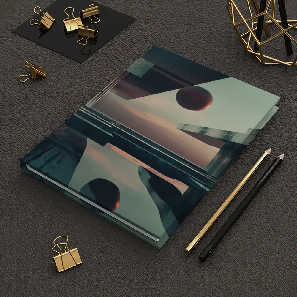 Brutalist Architecture Floating Sphere Surreal Scene – Notebooks