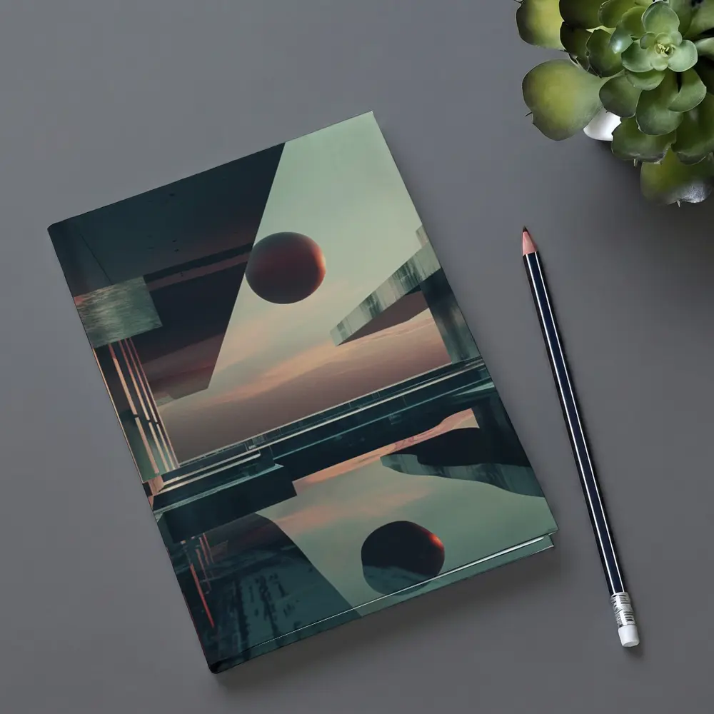 Brutalist Architecture Floating Sphere Surreal Scene – Notebooks