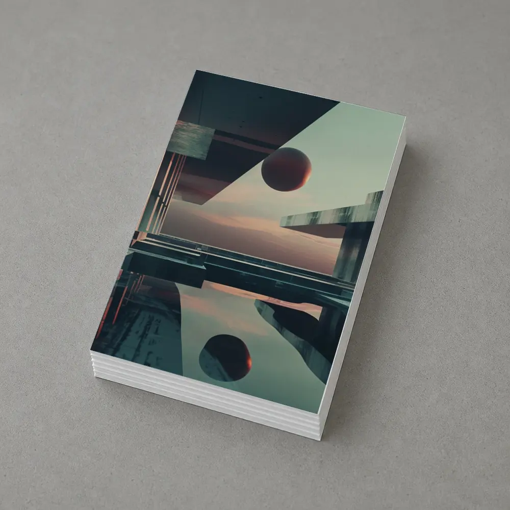 Brutalist Architecture Floating Sphere Surreal Scene – Postcards
