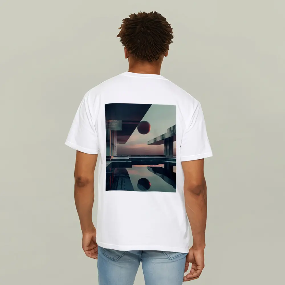 Brutalist Architecture Floating Sphere Surreal Scene – T-Shirts