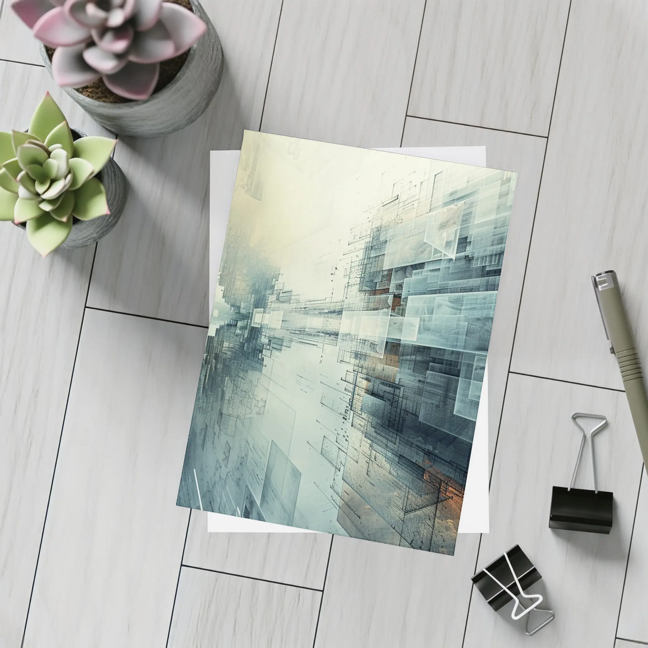 Abstract Digital Architecture Geometric City Art – Postcards