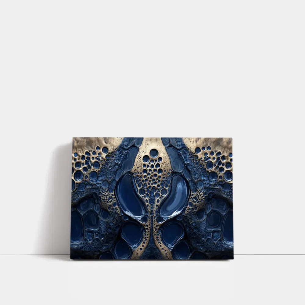 Deep Blue Abstract Gold Bubble Organic Pattern – Wall Art
