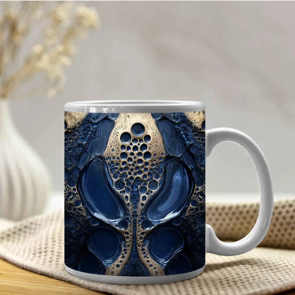 Deep Blue Abstract Gold Bubble Organic Pattern – Mugs