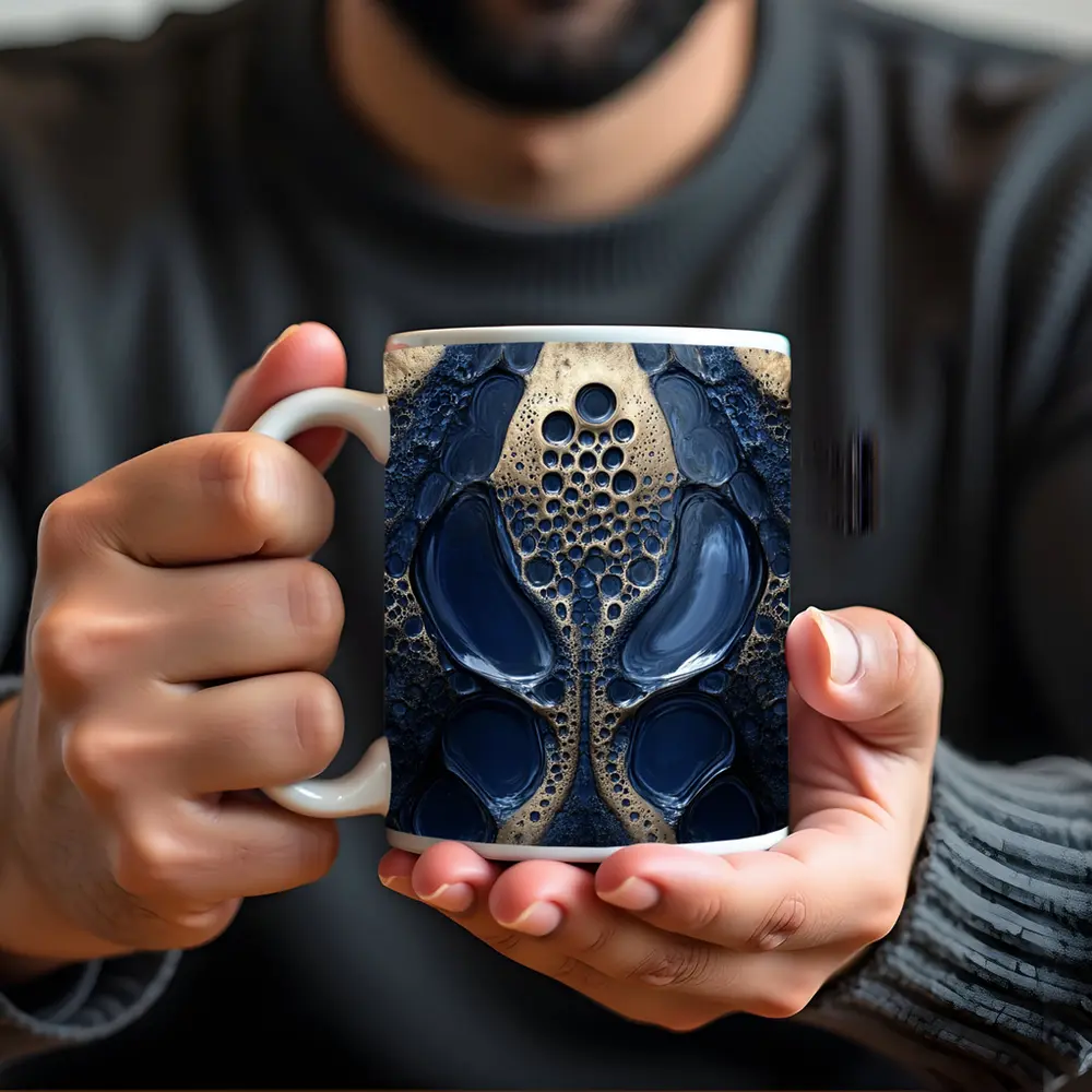 Deep Blue Abstract Gold Bubble Organic Pattern – Mugs