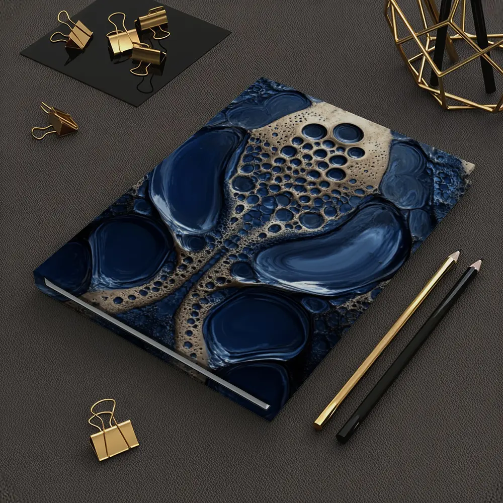 Deep Blue Abstract Gold Bubble Organic Pattern – Notebooks