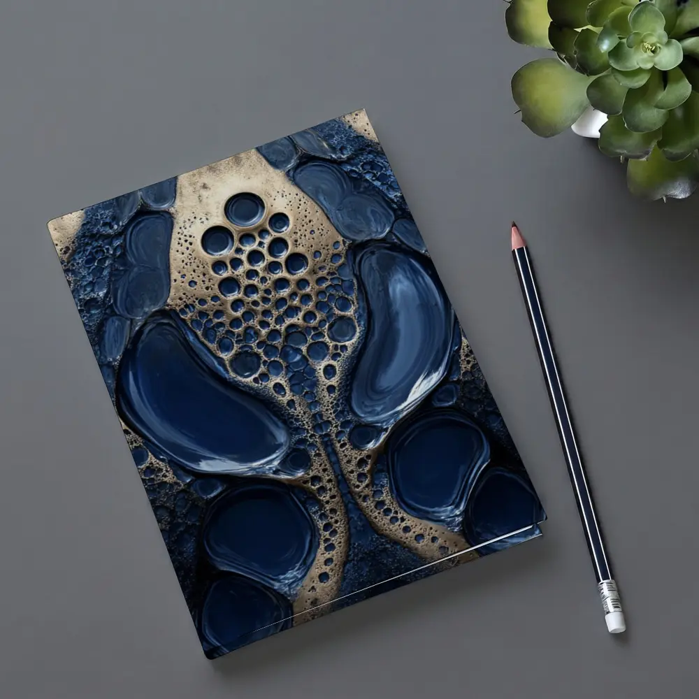 Deep Blue Abstract Gold Bubble Organic Pattern – Notebooks