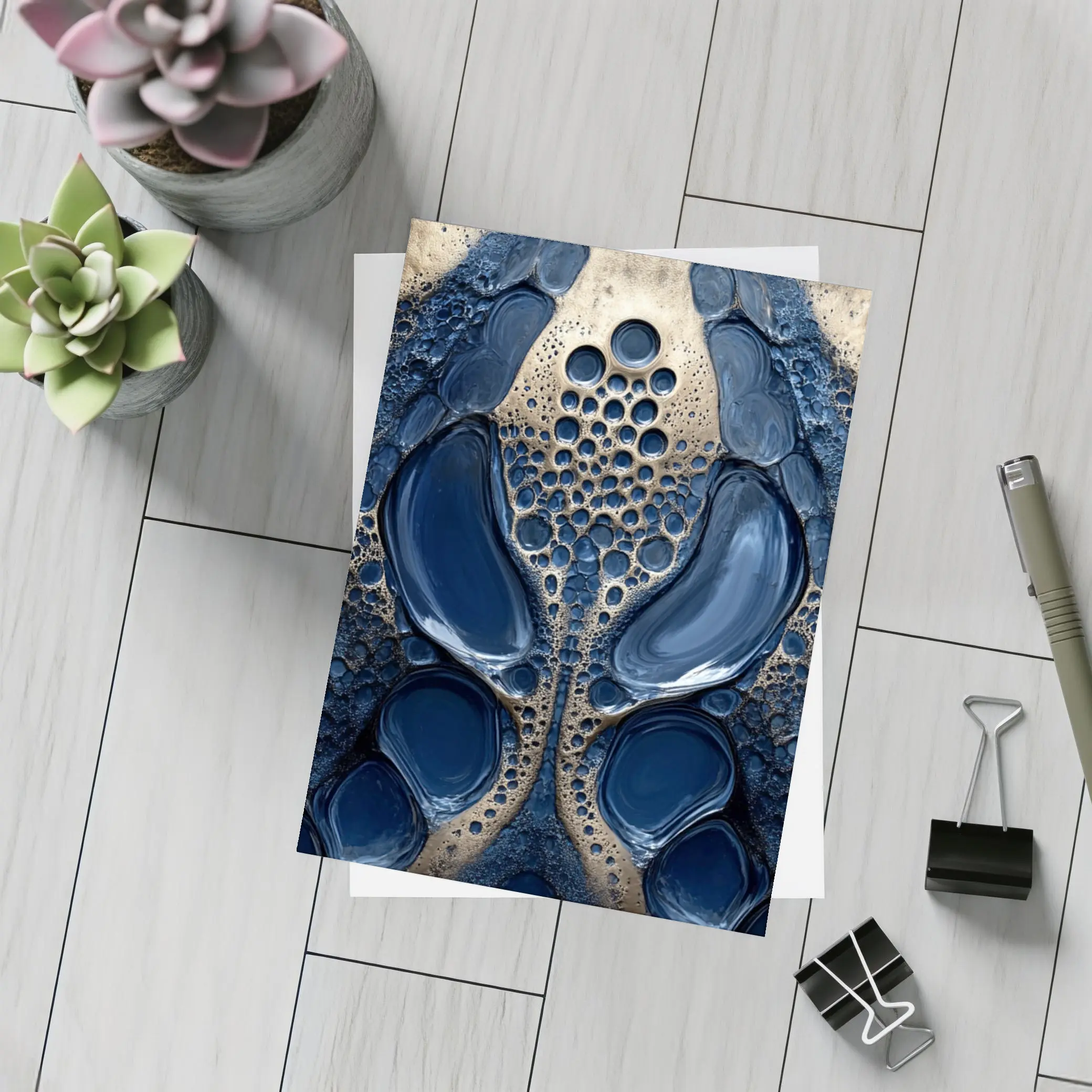 Deep Blue Abstract Gold Bubble Organic Pattern – Postcards