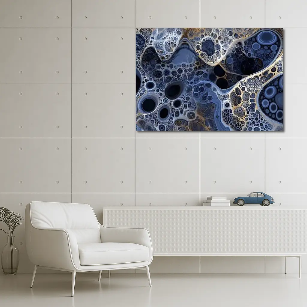 Dark Blue Abstract Fractal Bubble Pattern Art – Wall Art