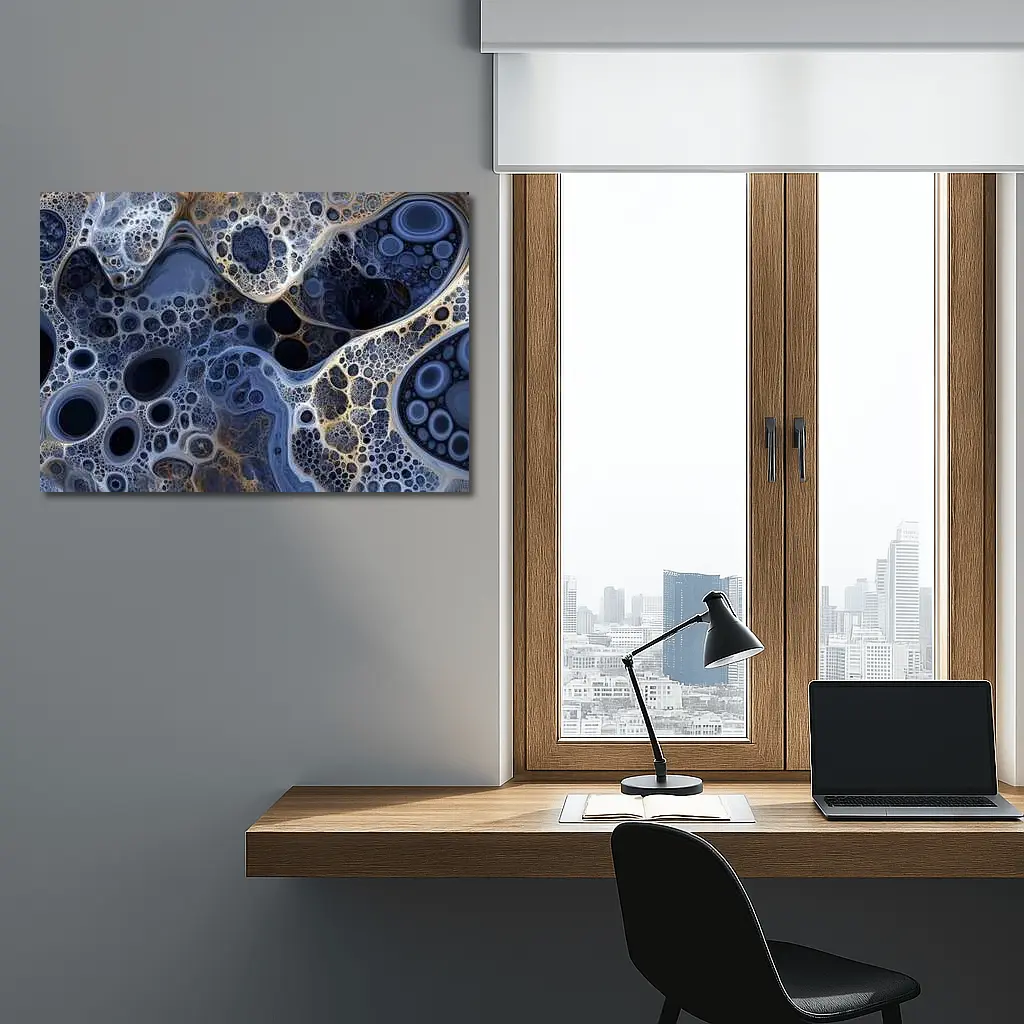 Dark Blue Abstract Fractal Bubble Pattern Art – Wall Art