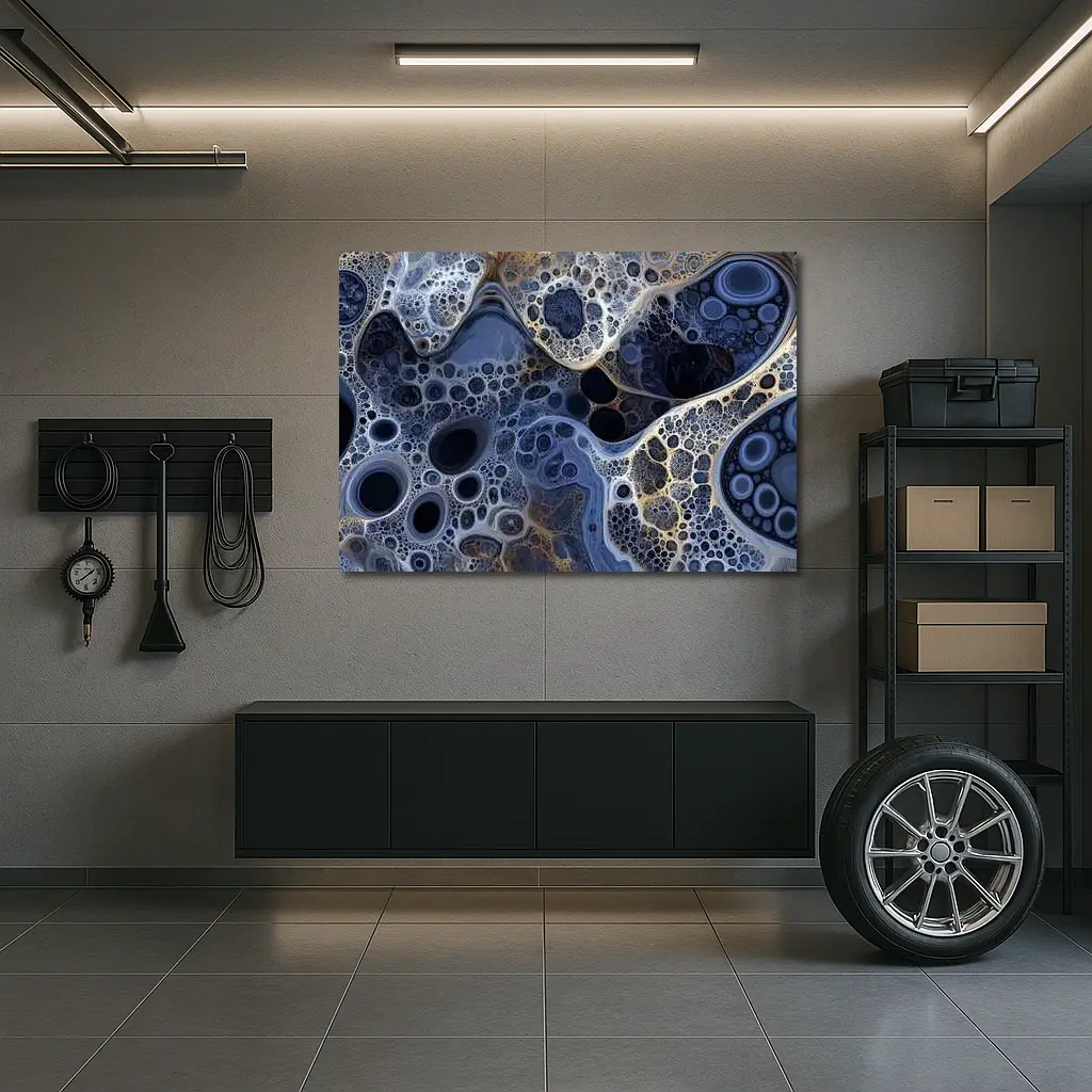 Dark Blue Abstract Fractal Bubble Pattern Art – Wall Art