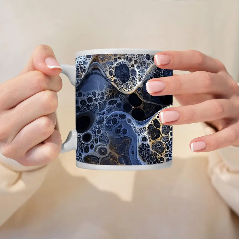 Dark Blue Abstract Fractal Bubble Pattern Art – Mugs