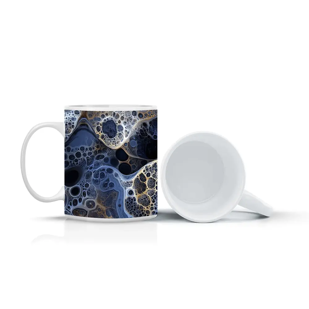 Dark Blue Abstract Fractal Bubble Pattern Art – Mugs