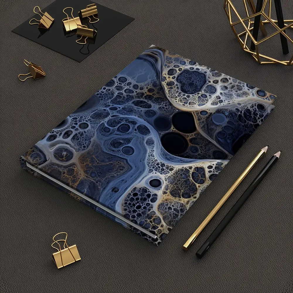 Dark Blue Abstract Fractal Bubble Pattern Art – Notebooks