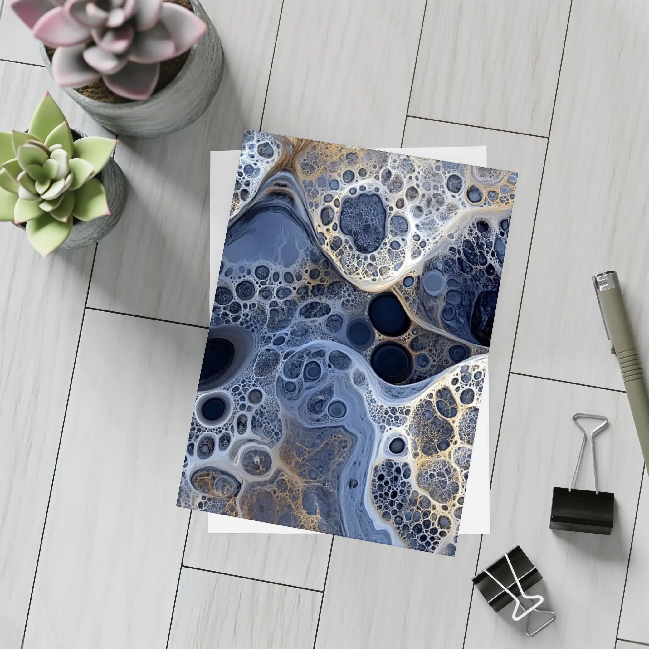 Dark Blue Abstract Fractal Bubble Pattern Art – Postcards