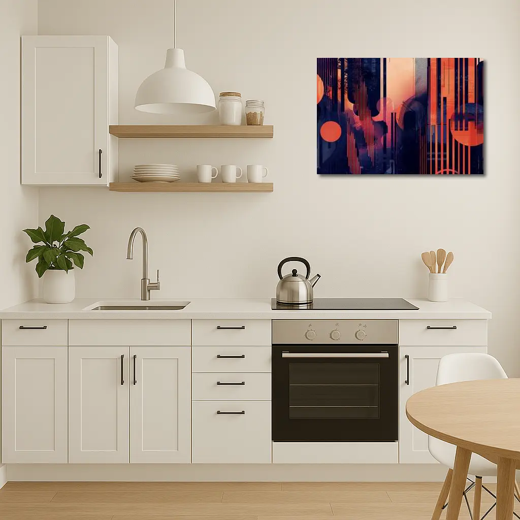 Abstract Coral Blue Geometric Urban Night – Wall Art