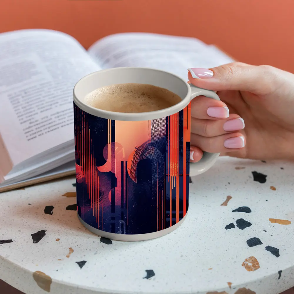 Abstract Coral Blue Geometric Urban Night – Mugs