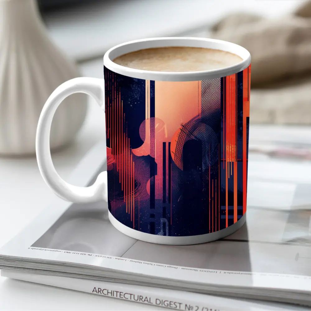 Abstract Coral Blue Geometric Urban Night – Mugs