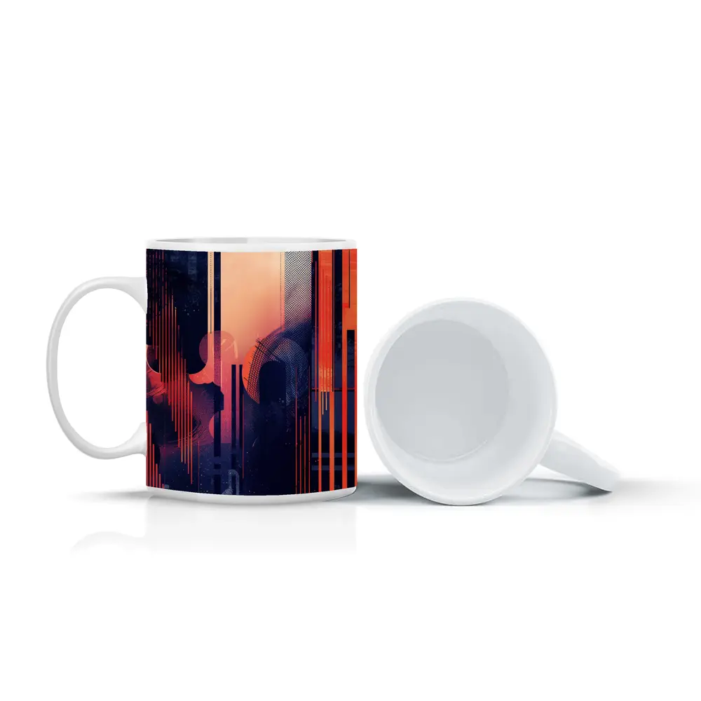 Abstract Coral Blue Geometric Urban Night – Mugs