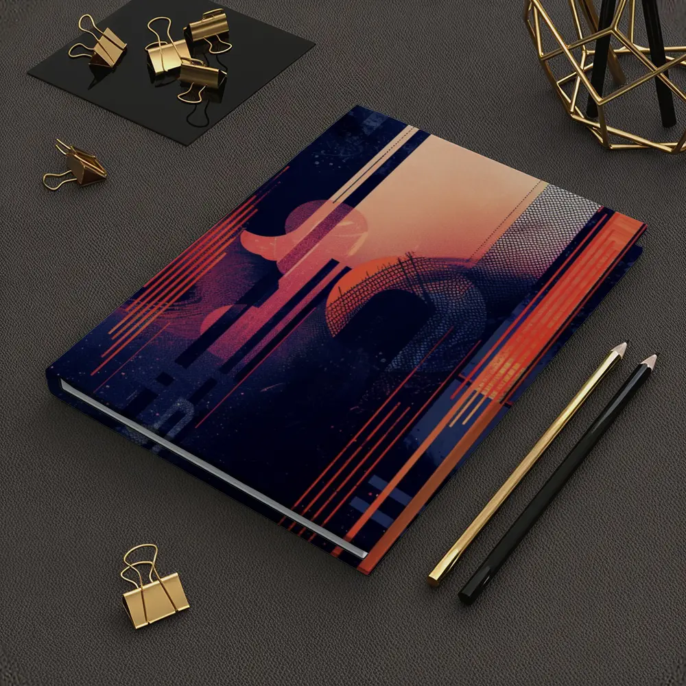Abstract Coral Blue Geometric Urban Night – Notebooks