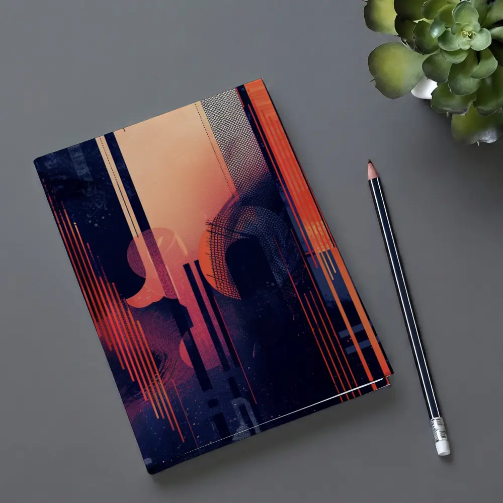Abstract Coral Blue Geometric Urban Night – Notebooks