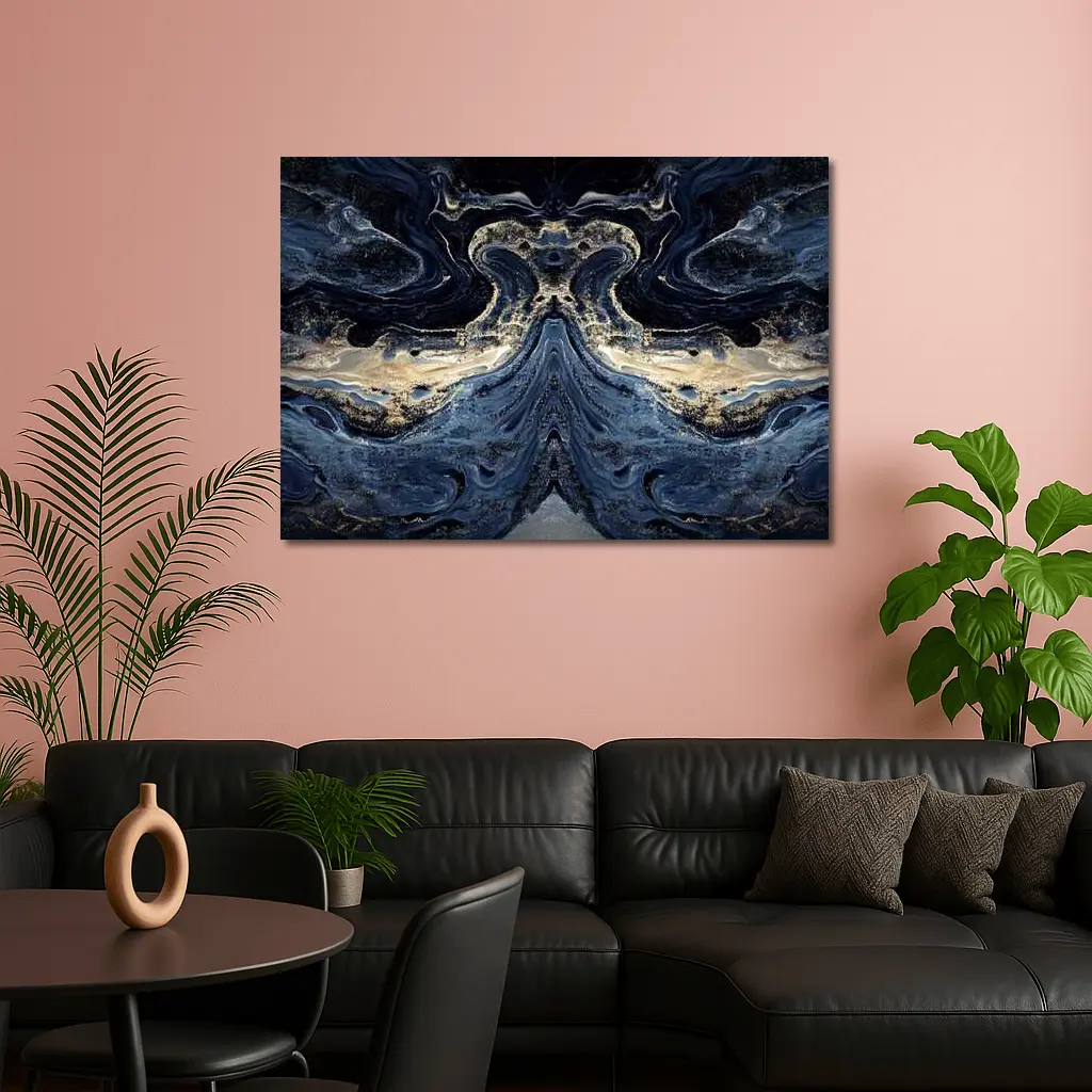 Dark Blue Gold Marble Abstract Fluid Art – Wall Art