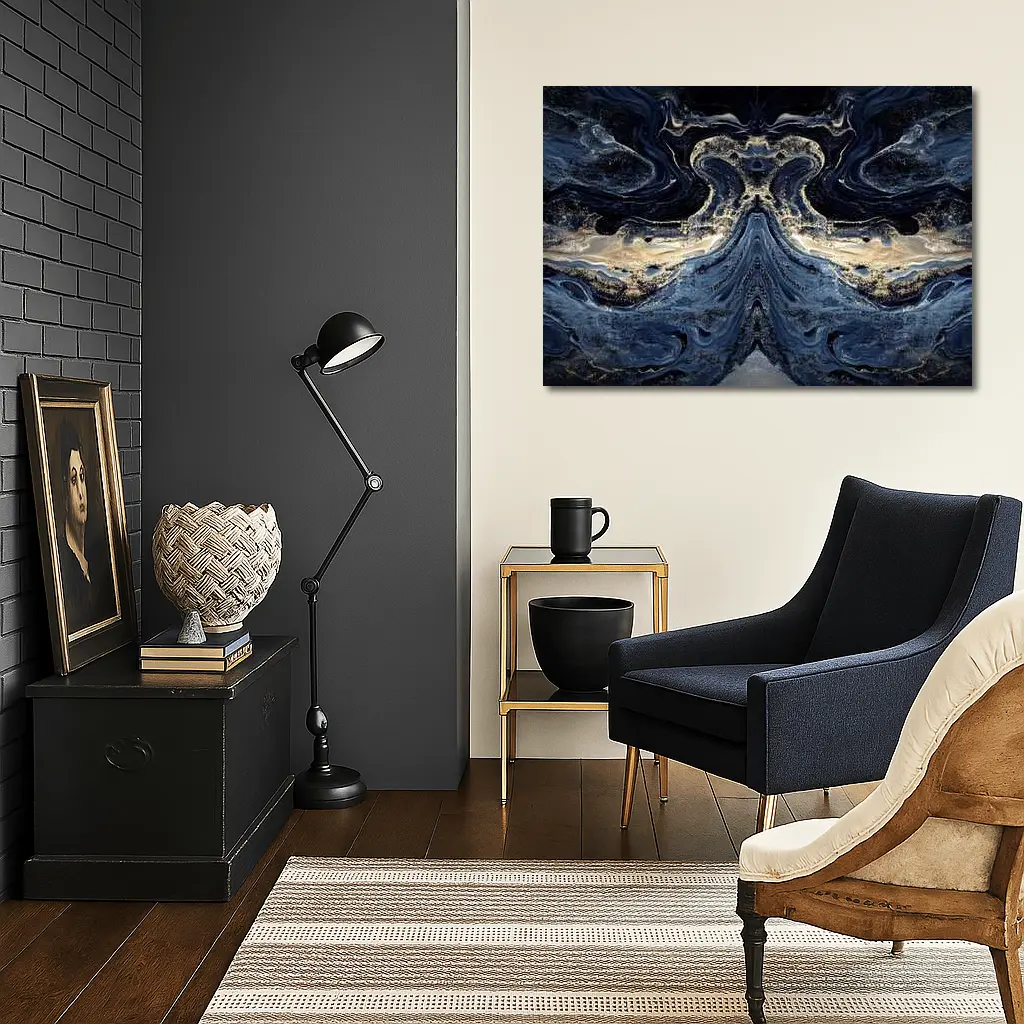 Dark Blue Gold Marble Abstract Fluid Art – Wall Art